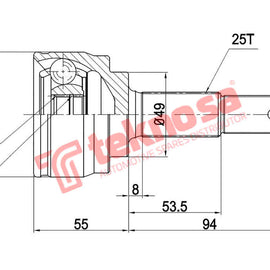 Outer Cv Joint Datsun Go 1.2 Hr12De 2014- Dg3001 CV Joint Teknosa