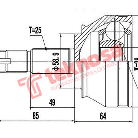 Outer Cv Joint Alfa Romeo 156 2,5 V6 1997-2006 2.4Jtd Fi7024 CV Joint Teknosa